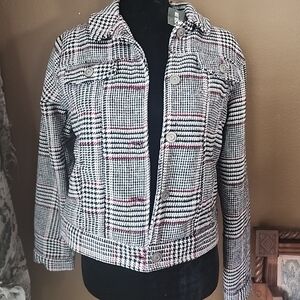 NWT Hot Topic Stoosh Houndstooth Plaid Junior's Crop Jacket  Lined Polyester Med